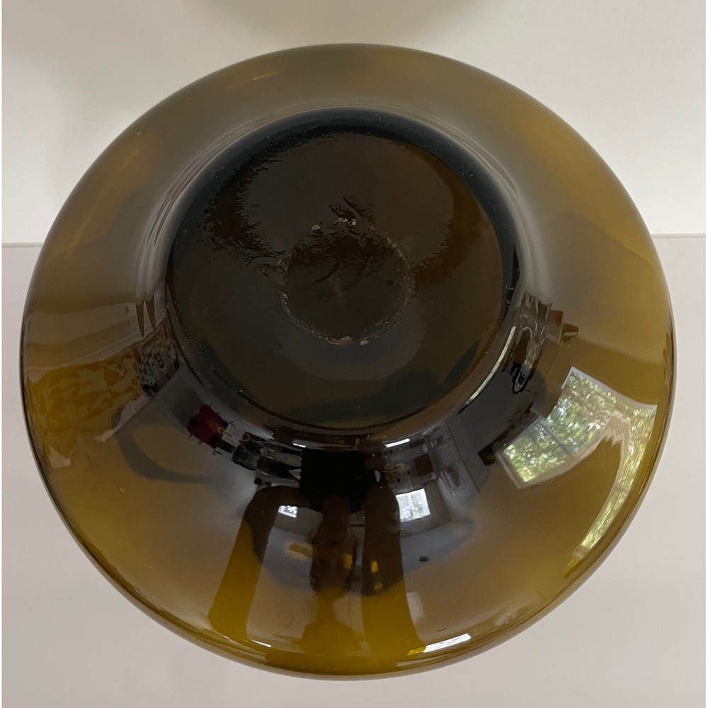 Vtg Mid Century Modern Empoli Glass Double Handle Hand Blown Olive Brown 10.5"" - Picture 8 of 14